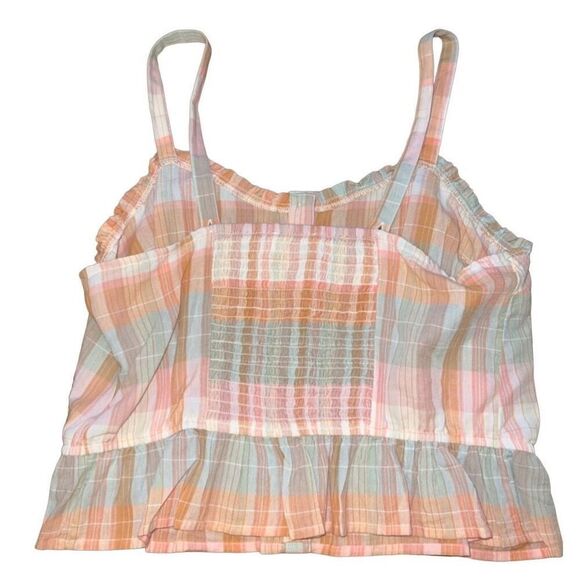 Lucky‎ Brand Plaid Peplum Cami Top Sleeveless Blouse Ruffle Trim - Picture 8 of 8
